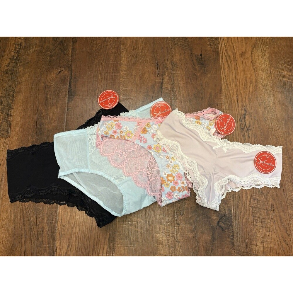 NWT Splendies Cheeky Lace Cotton Womens Underwear Size L - Lot of 4 Pairs